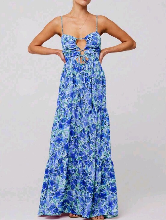 Dresses & Skirts - Womens Summer Spaghetti Strap Long Dress Boho Low Cut Dress Backless Flowy Midi